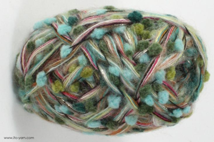 ITO MASAKI Tama multicolored nep yarn with big knobs, 42, Green, comp: 44% Nylon 18% Wool 16% Mohair 16% Mohair