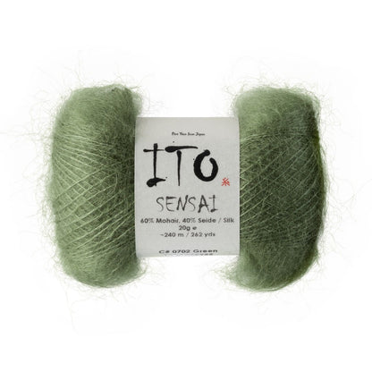 ITO Sensai delicate mohair yarn, 702, Green, comp: 60% Mohair, 40% Silk